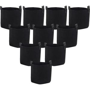 Sunnydaze 10-Pack of 7-Gallon Garden Grow Bags for Vegetables – Black 300 GSM Non-Woven Polypropylene Felt Fabric Flower Pots and Planters with Handles – Gardening Containers(5 gal)