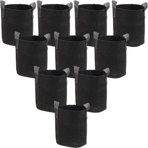 Sunnydaze 10-Pack of 7-Gallon Garden Grow Bags for Vegetables – Black 300 GSM Non-Woven Polypropylene Felt Fabric Flower Pots and Planters with Handles – Gardening Containers(2 gal)