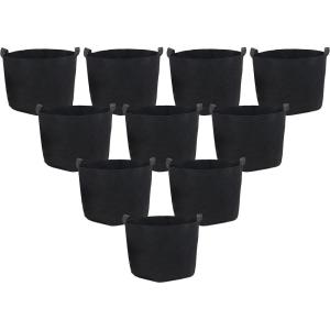 Sunnydaze 10-Pack of 7-Gallon Garden Grow Bags for Vegetables – Black 300 GSM Non-Woven Polypropylene Felt Fabric Flower Pots and Planters with Handles – Gardening Containers(7 gal)