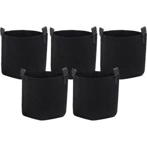 Sunnydaze 5-Pack of 1-Gallon Garden Grow Bags for Vegetables – Black 300 GSM Non-Woven Polypropylene Felt Fabric Flower Pots and Planters with Handles – Gardening Containers(5 gal)