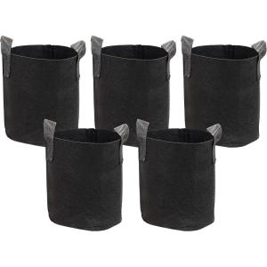 Sunnydaze 5-Pack of 1-Gallon Garden Grow Bags for Vegetables – Black 300 GSM Non-Woven Polypropylene Felt Fabric Flower Pots and Planters with Handles – Gardening Containers(2 gal)