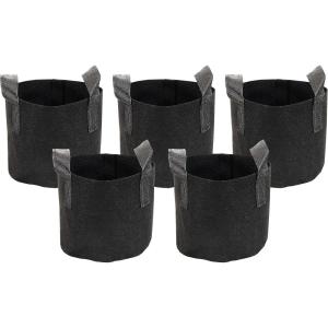 Sunnydaze 5-Pack of 1-Gallon Garden Grow Bags for Vegetables – Black 300 GSM Non-Woven Polypropylene Felt Fabric Flower Pots and Planters with Handles – Gardening Containers(1 gal)
