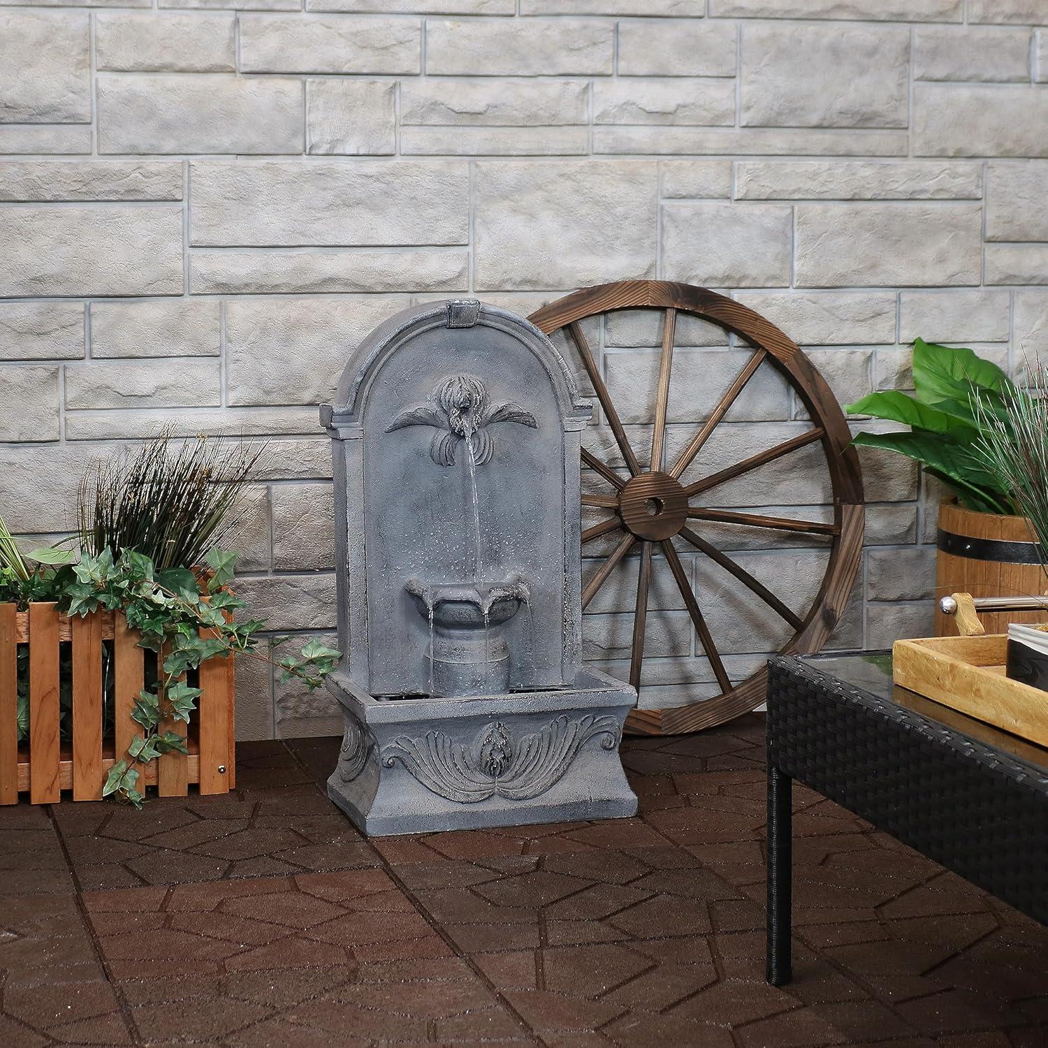 image:imageSunnydaze 28Inch Outdoor FrenchInspired Flat Back Water Fountain Glass Fiber Reinforced Concrete Construction