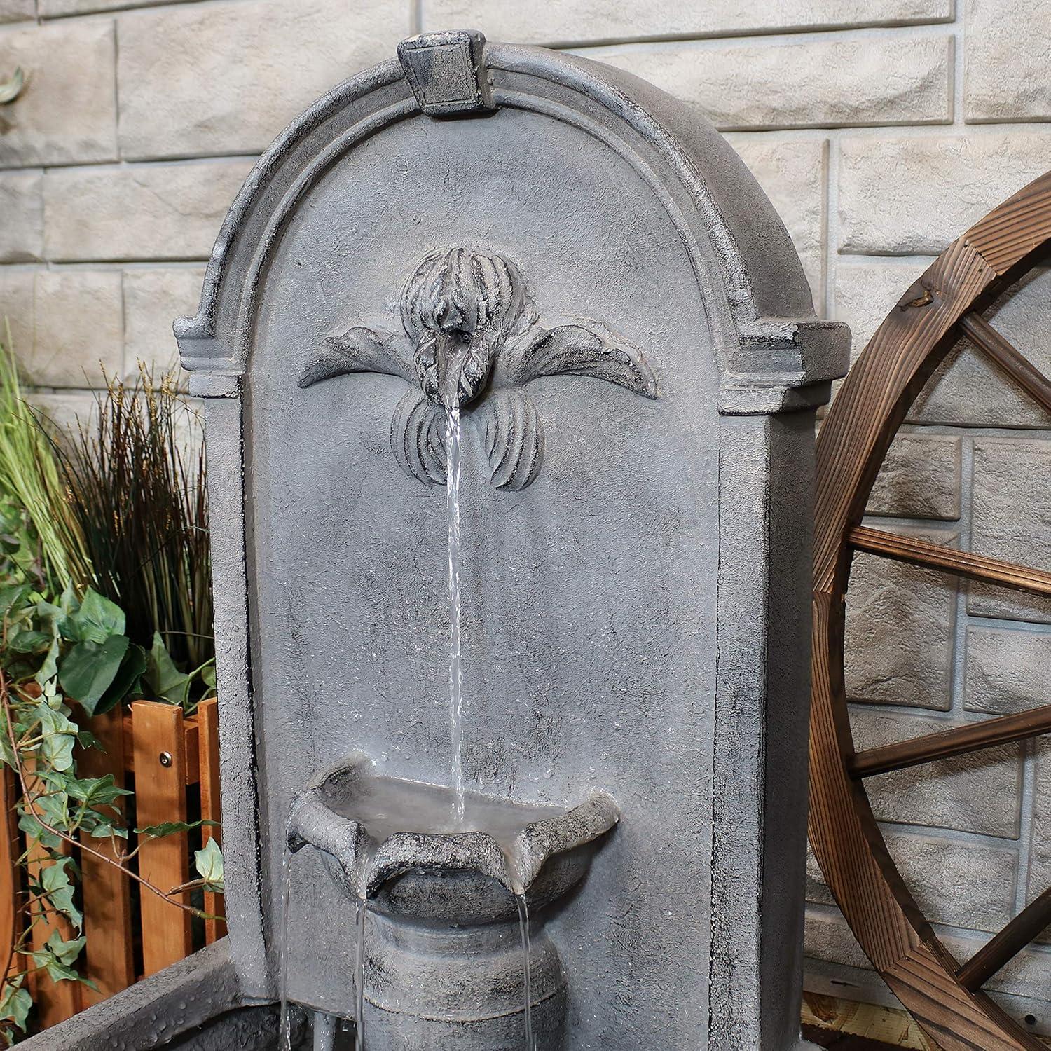 image:imageSunnydaze 28Inch Outdoor FrenchInspired Flat Back Water Fountain Glass Fiber Reinforced Concrete Construction