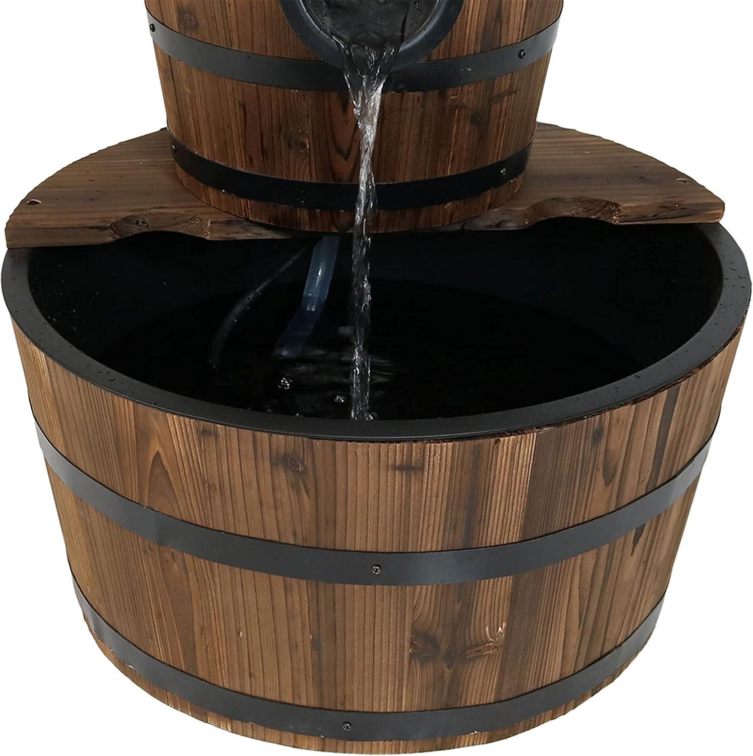 image:imageSunnydaze 2Tier Wood Barrel Water Fountain 34Inch Vintage Water Pump Fountain with Submersible Pump for Garden Patio Decks23 H 2Tier