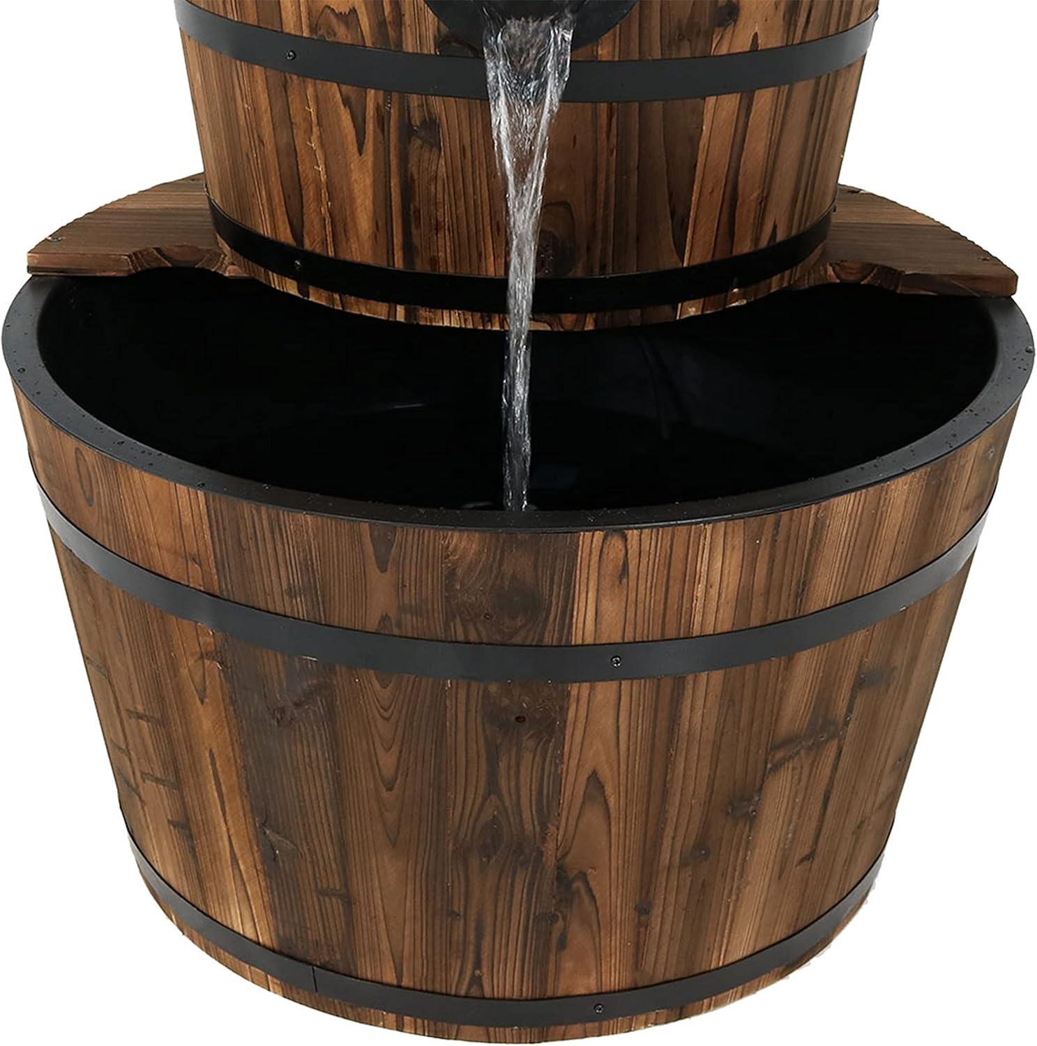 image:imageSunnydaze 2Tier Wood Barrel Water Fountain 34Inch Vintage Water Pump Fountain with Submersible Pump for Garden Patio Decks34 H 2Tier