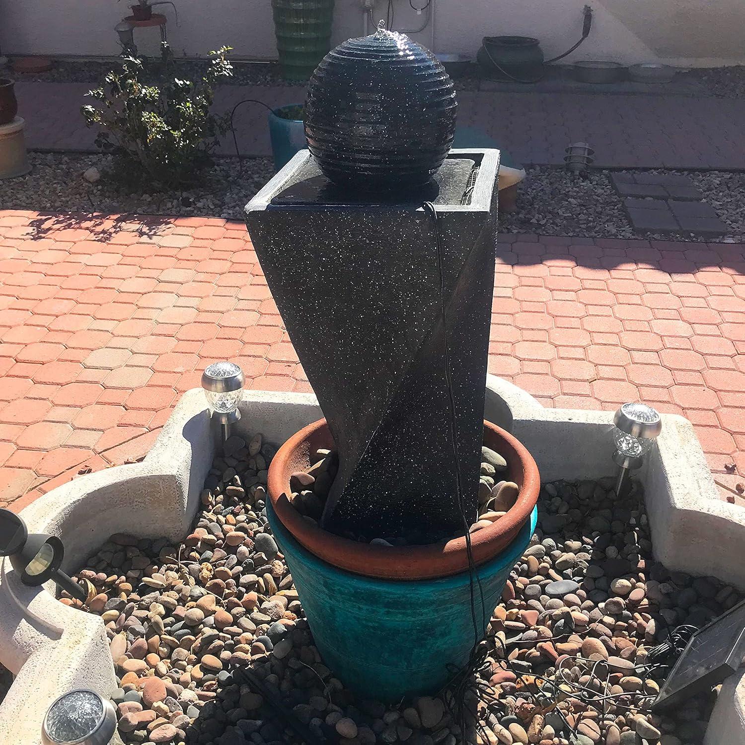 image:imageSunnydaze 32Inch Outdoor Solar Water Fountain Backyard Water Fountain with Solar Battery Backup and LED Light for Garden Patio Yard or Balcony