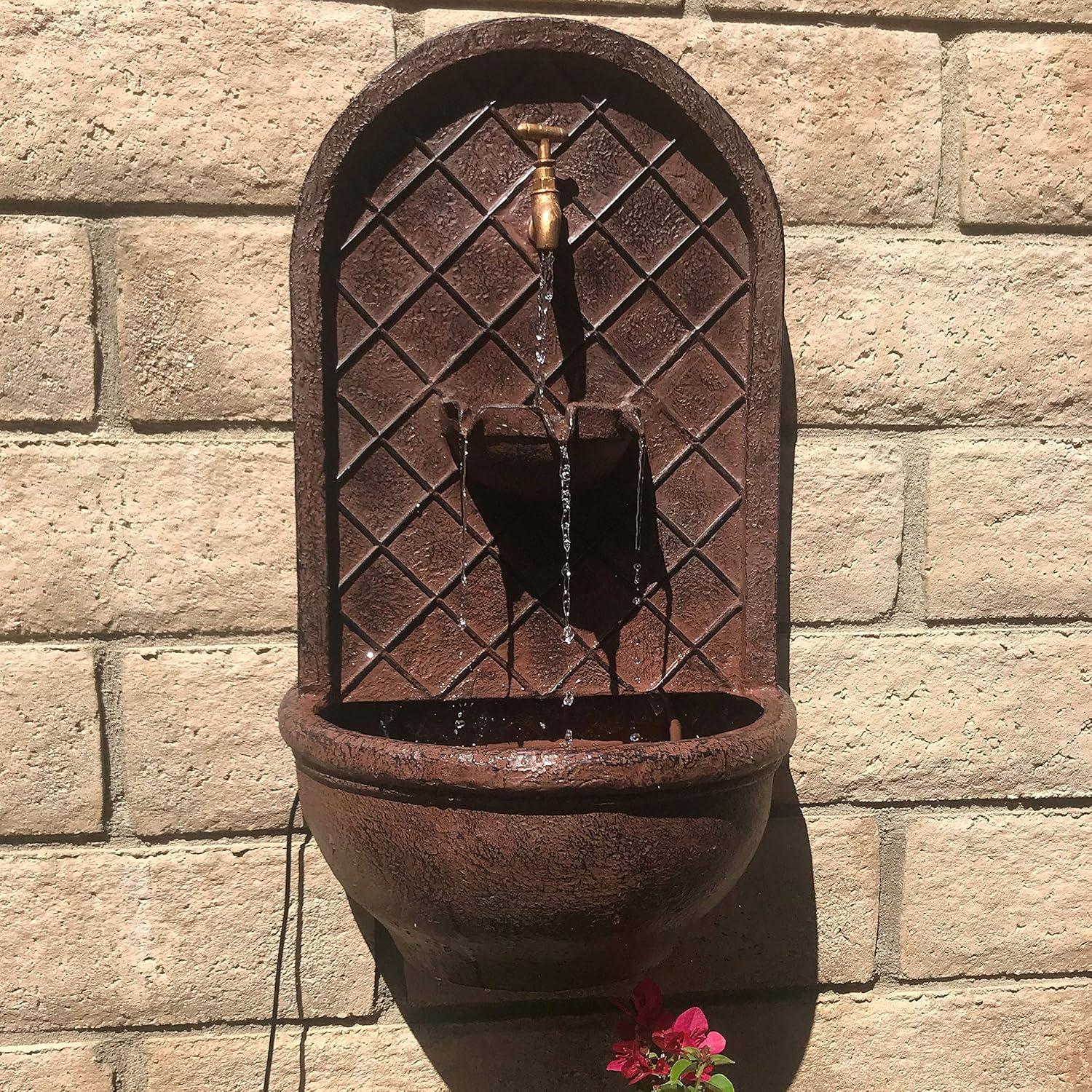 image:imageSunnydaze 33 Outdoor Wall Water Fountain with Pump and Panel Florentine Finish French Lily SolarPoweredIron