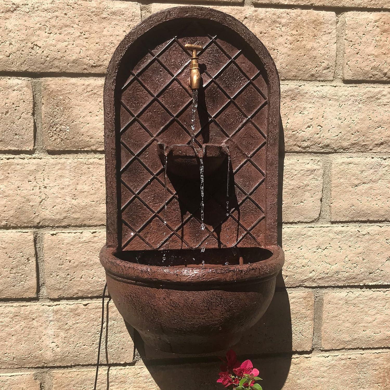 image:imageSunnydaze 33 Outdoor Wall Water Fountain with Pump and Panel Florentine Finish French Lily SolarPoweredIron