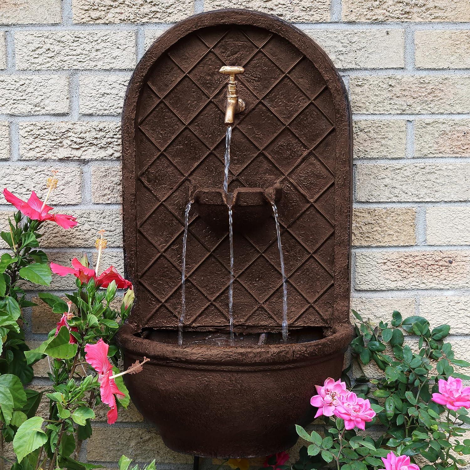 image:imageSunnydaze 33 Outdoor Wall Water Fountain with Pump and Panel Florentine Finish French Lily SolarPoweredIron