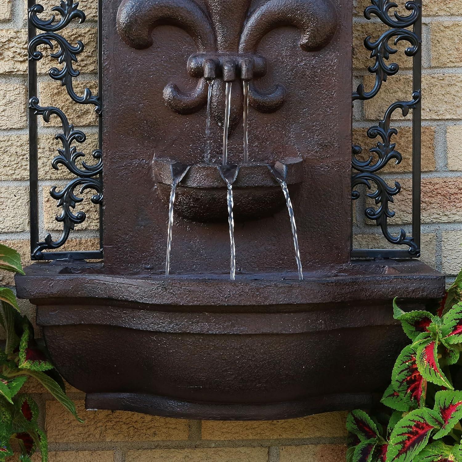 image:imageSunnydaze 33 Outdoor Wall Water Fountain with Pump and Panel Florentine Finish French Lily SolarPoweredIron
