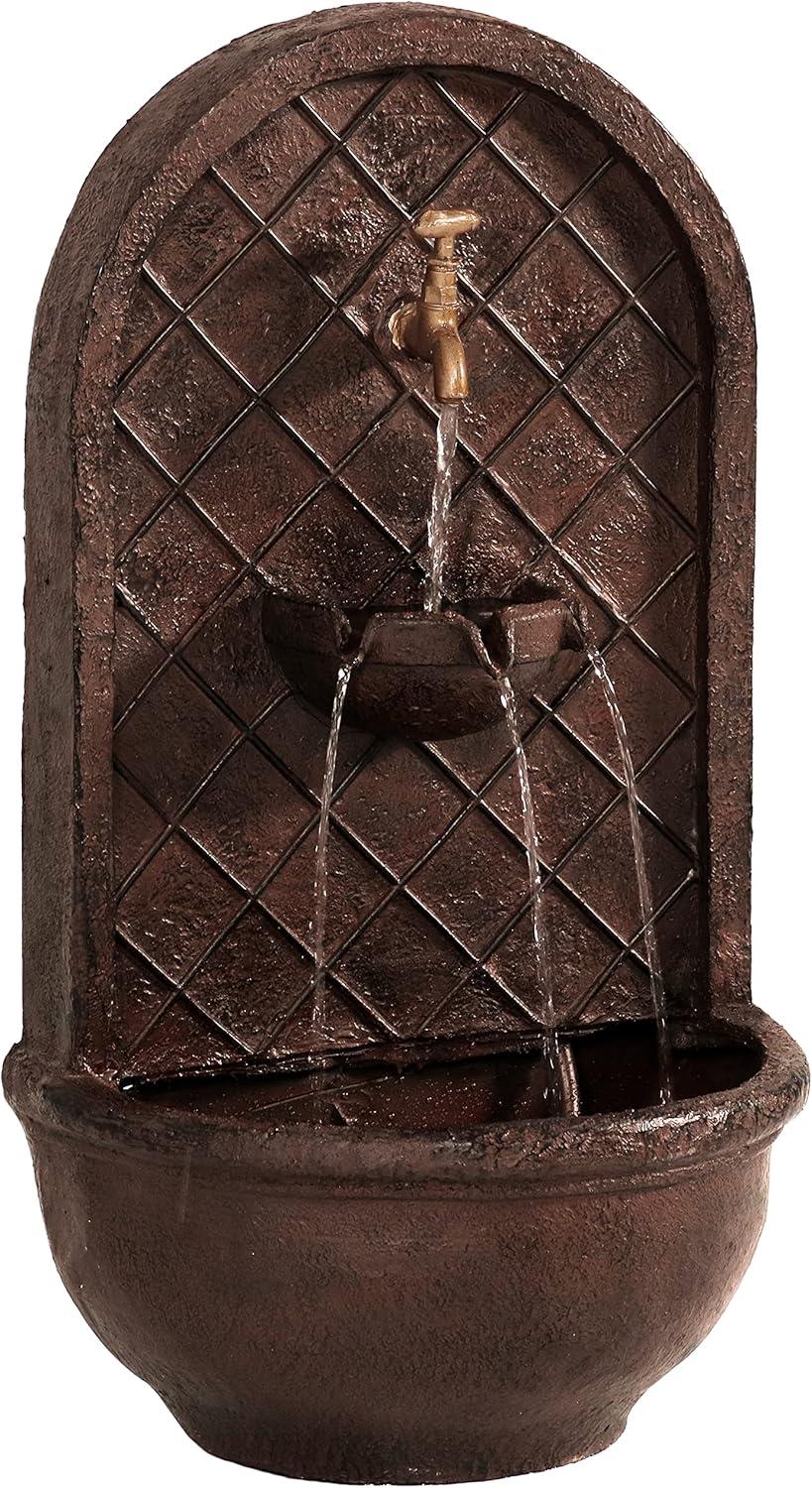 image:imageSunnydaze 33 Outdoor Wall Water Fountain with Pump and Panel Florentine Finish French Lily SolarPoweredIron