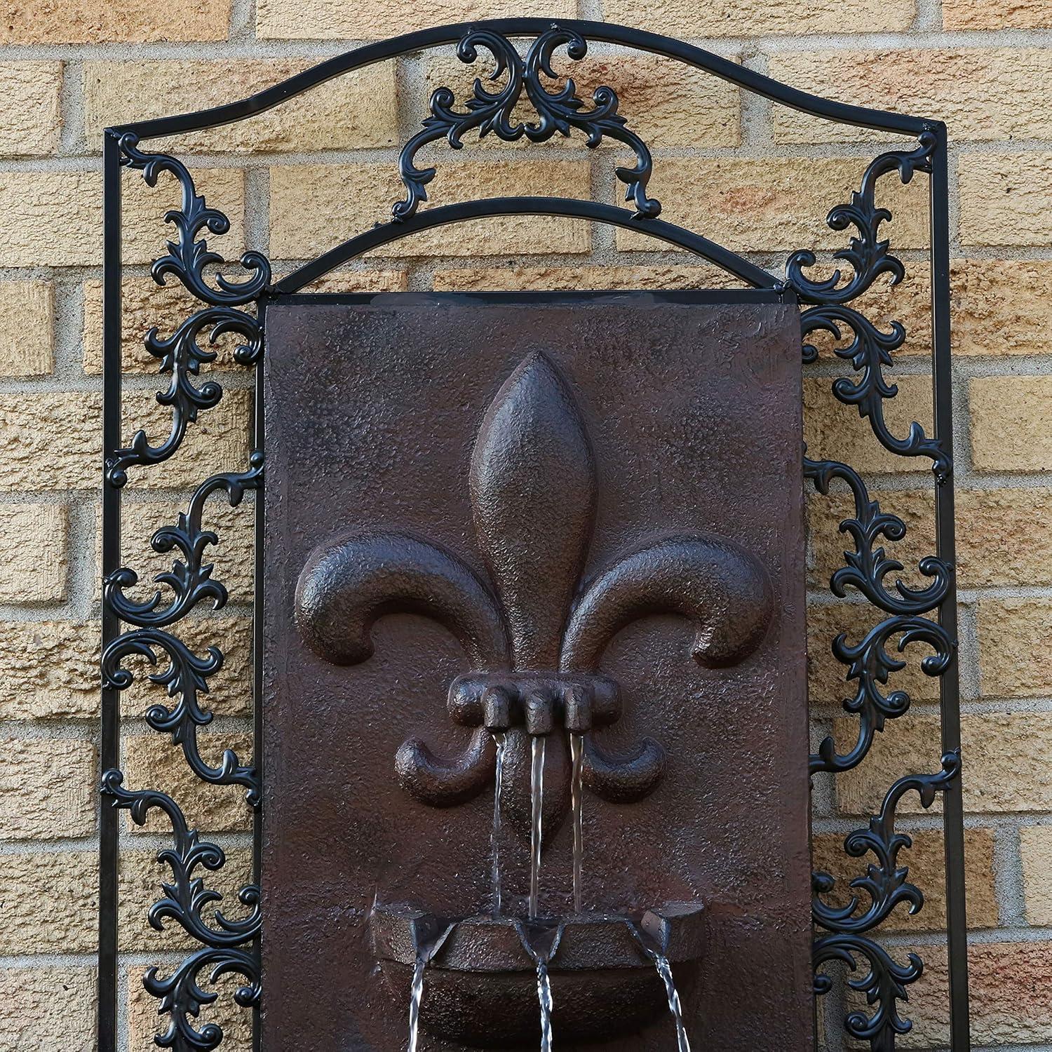 image:imageSunnydaze 33 Outdoor Wall Water Fountain with Pump and Panel Florentine Finish French Lily SolarPoweredIron