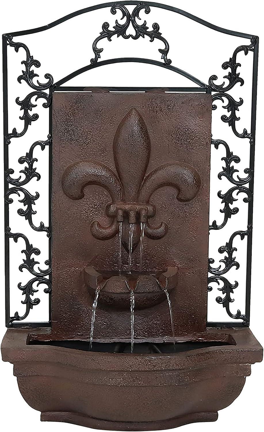 image:imageSunnydaze 33 Outdoor Wall Water Fountain with Pump and Panel Florentine Finish French Lily SolarPoweredIron