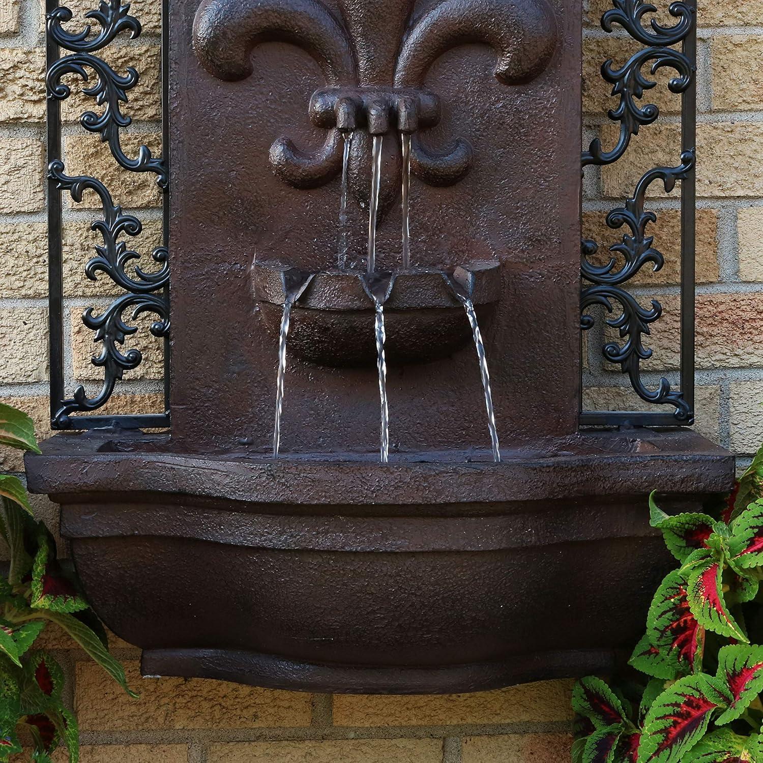image:imageSunnydaze 33 Outdoor Wall Water Fountain with Pump and Panel Florentine Finish French Lily SolarPoweredIron