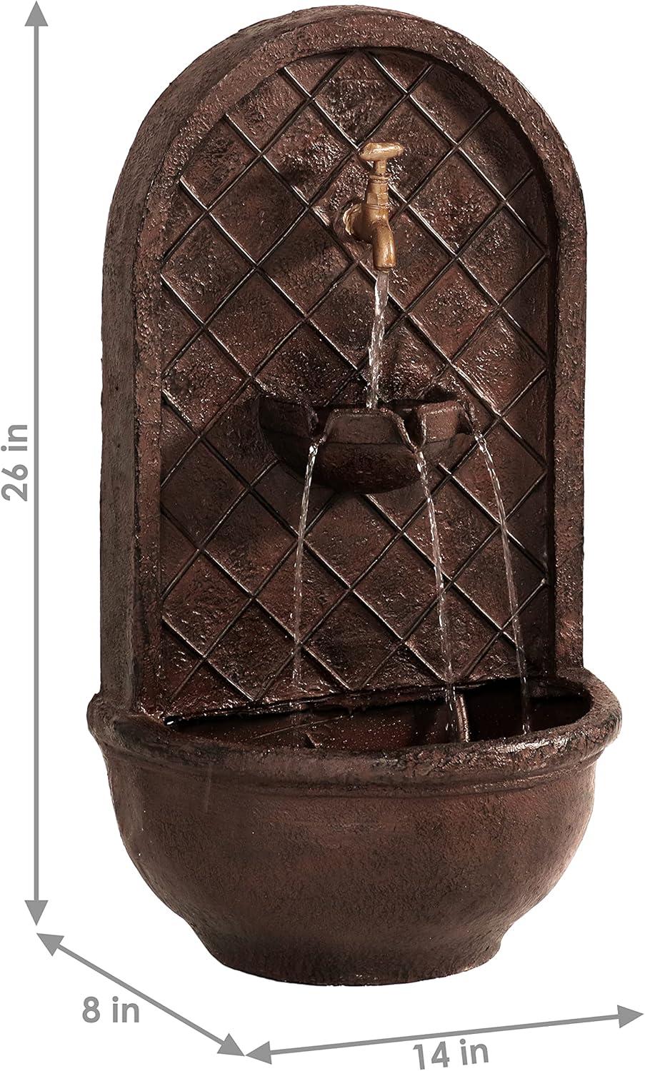 image:imageSunnydaze 33 Outdoor Wall Water Fountain with Pump and Panel Florentine Finish French Lily SolarPoweredIron