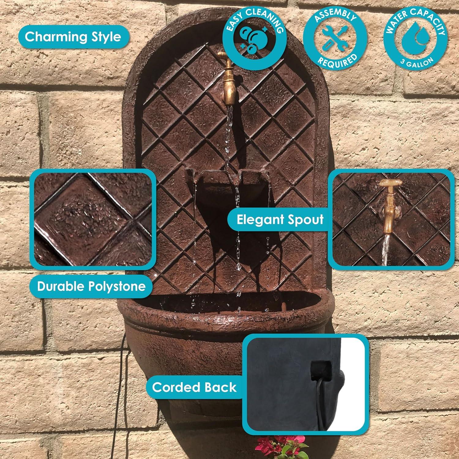 image:imageSunnydaze 33 Outdoor Wall Water Fountain with Pump and Panel Florentine Finish French Lily SolarPoweredIron