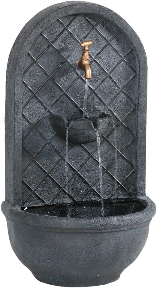 image:imageSunnydaze 33 Outdoor Wall Water Fountain with Pump and Panel Florentine Finish French Lily SolarPoweredLead