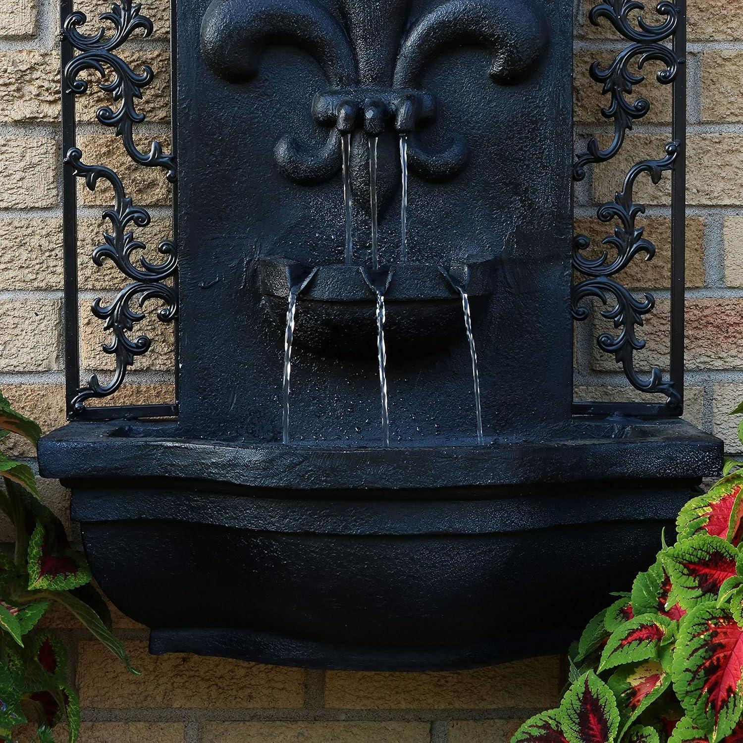 image:imageSunnydaze 33 Outdoor Wall Water Fountain with Pump and Panel Florentine Finish French Lily SolarPoweredLead
