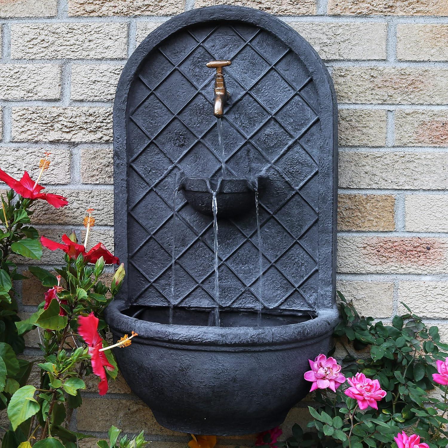 image:imageSunnydaze 33 Outdoor Wall Water Fountain with Pump and Panel Florentine Finish French Lily SolarPoweredLead