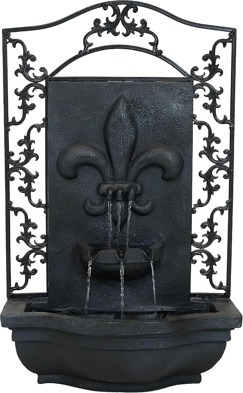image:imageSunnydaze 33 Outdoor Wall Water Fountain with Pump and Panel Florentine Finish French Lily SolarPoweredLead