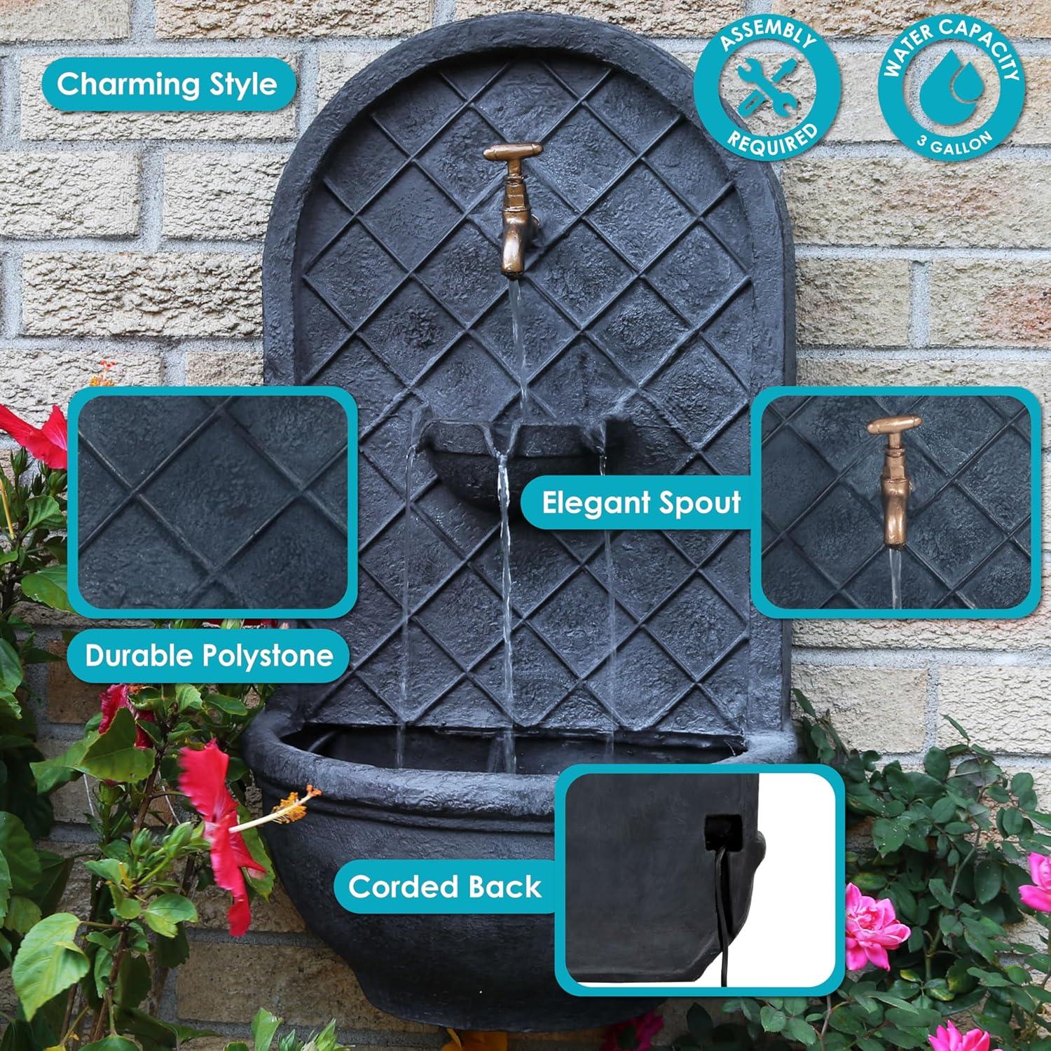 image:imageSunnydaze 33 Outdoor Wall Water Fountain with Pump and Panel Florentine Finish French Lily SolarPoweredLead