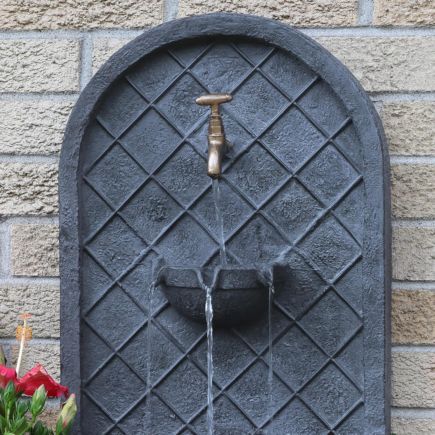 image:imageSunnydaze 33 Outdoor Wall Water Fountain with Pump and Panel Florentine Finish French Lily SolarPoweredLead