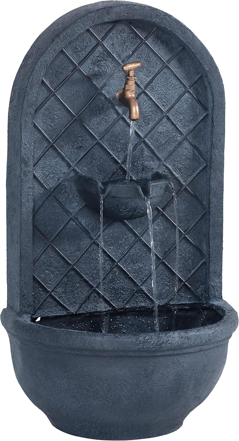 image:imageSunnydaze 33 Outdoor Wall Water Fountain with Pump and Panel Florentine Finish French Lily SolarPoweredLead