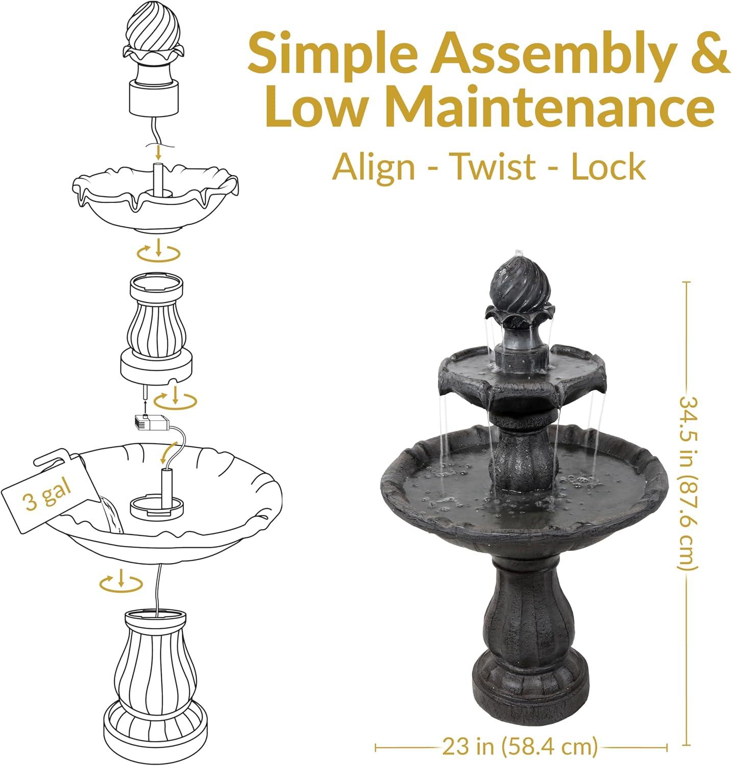 image:imageSunnydaze 35 Solar 2Tier Outdoor Water Fountain Outdoor Water Fountain with Battery Backup and Pump EarthBlack