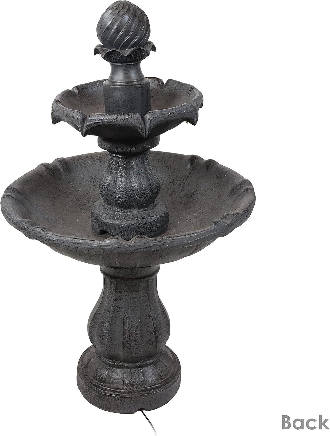 image:imageSunnydaze 35 Solar 2Tier Outdoor Water Fountain Outdoor Water Fountain with Battery Backup and Pump EarthBlack