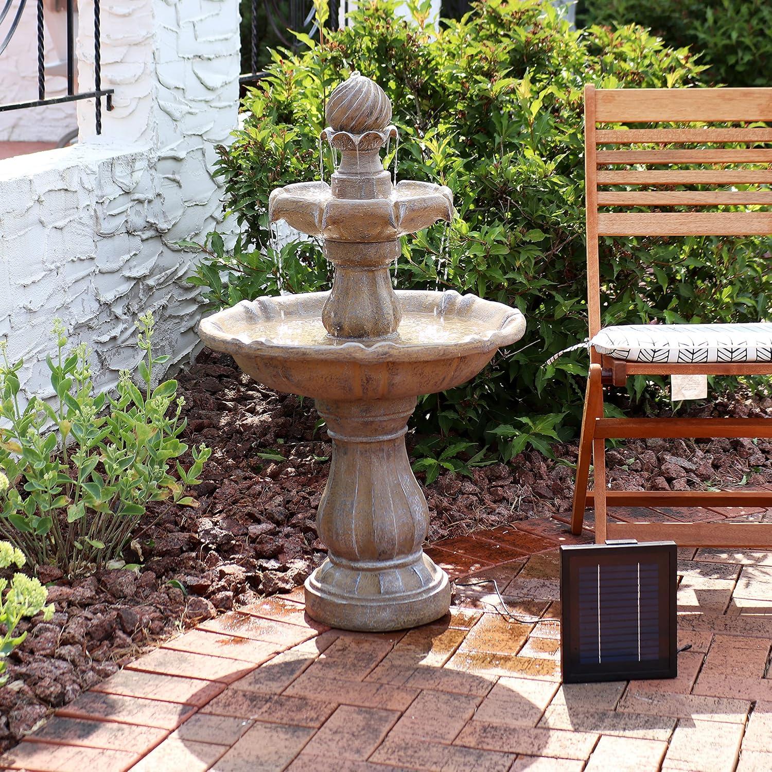 image:imageSunnydaze 35 Solar 2Tier Outdoor Water Fountain Outdoor Water Fountain with Battery Backup and Pump EarthEarth