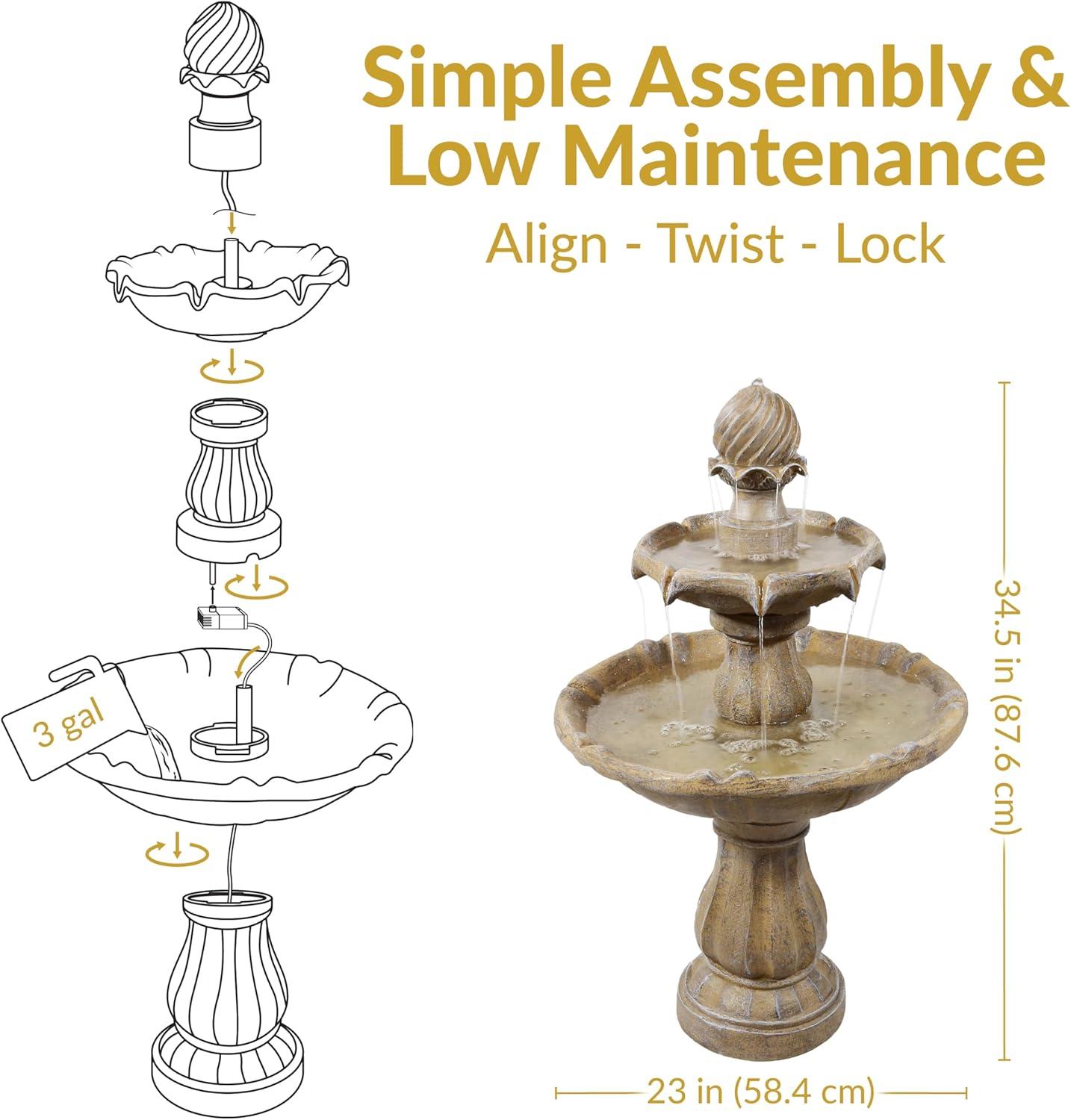 image:imageSunnydaze 35 Solar 2Tier Outdoor Water Fountain Outdoor Water Fountain with Battery Backup and Pump EarthEarth