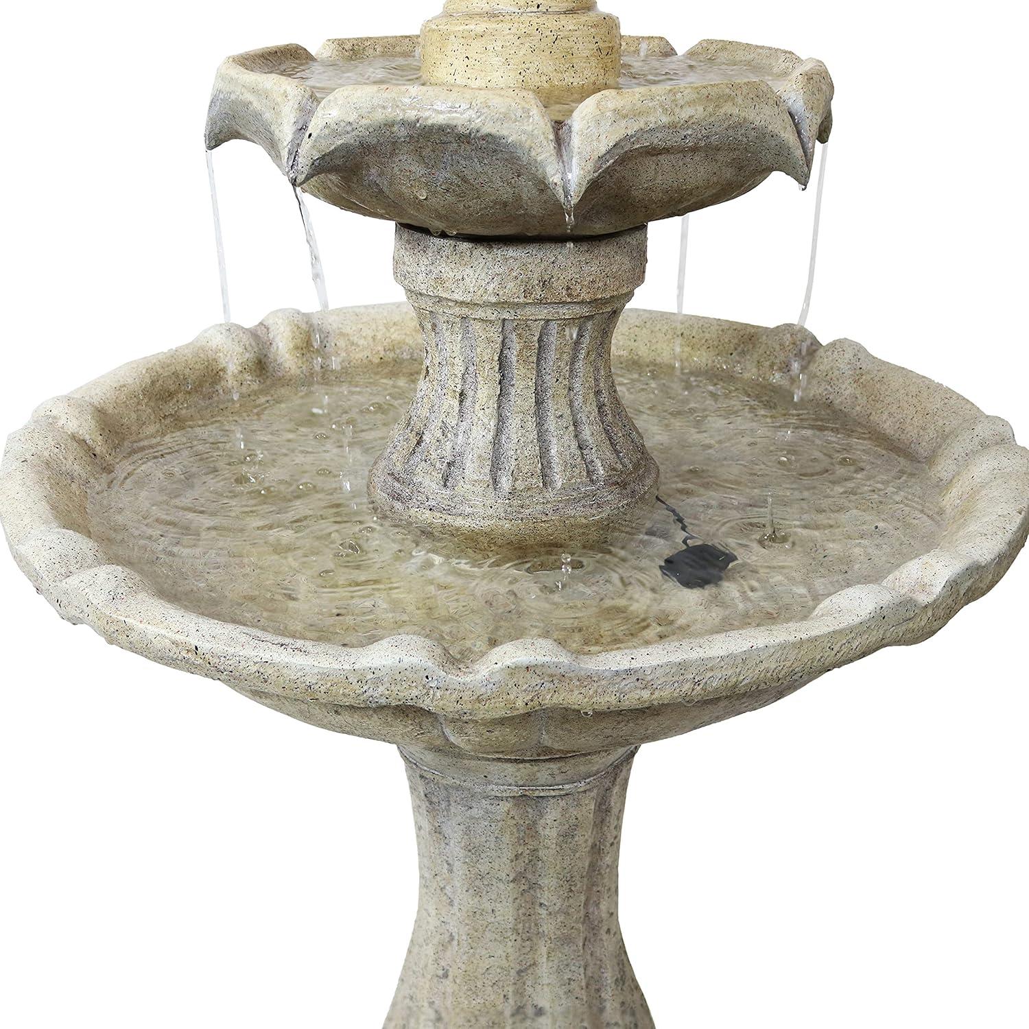 image:imageSunnydaze 45Inch 2Tier Arcade Outdoor Solar Water Fountain Outdoor Water Feature with LED Light for Garden Patio Yard or Balcony WhiteEarth