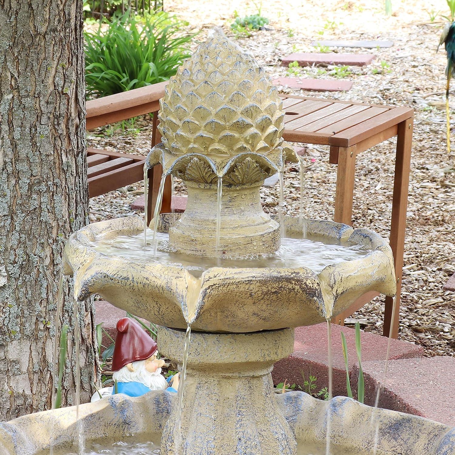 image:imageSunnydaze 45Inch 2Tier Arcade Outdoor Solar Water Fountain Outdoor Water Feature with LED Light for Garden Patio Yard or Balcony WhiteEarth