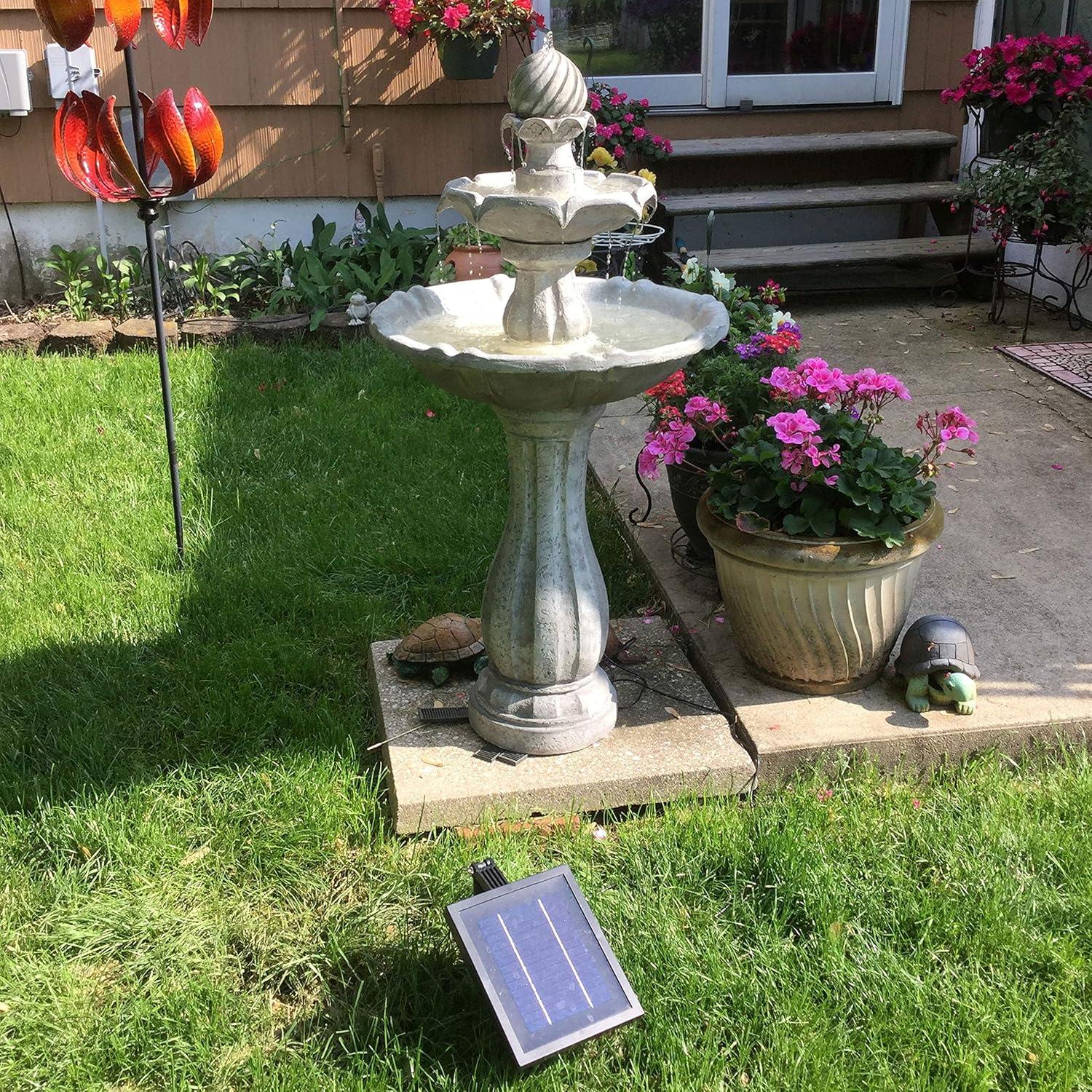 image:imageSunnydaze 45Inch 2Tier Arcade Outdoor Solar Water Fountain Outdoor Water Feature with LED Light for Garden Patio Yard or Balcony WhiteWhite