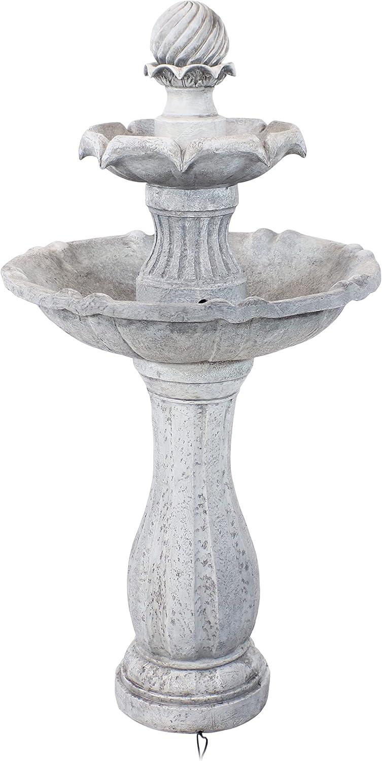 image:imageSunnydaze 45Inch 2Tier Arcade Outdoor Solar Water Fountain Outdoor Water Feature with LED Light for Garden Patio Yard or Balcony WhiteWhite