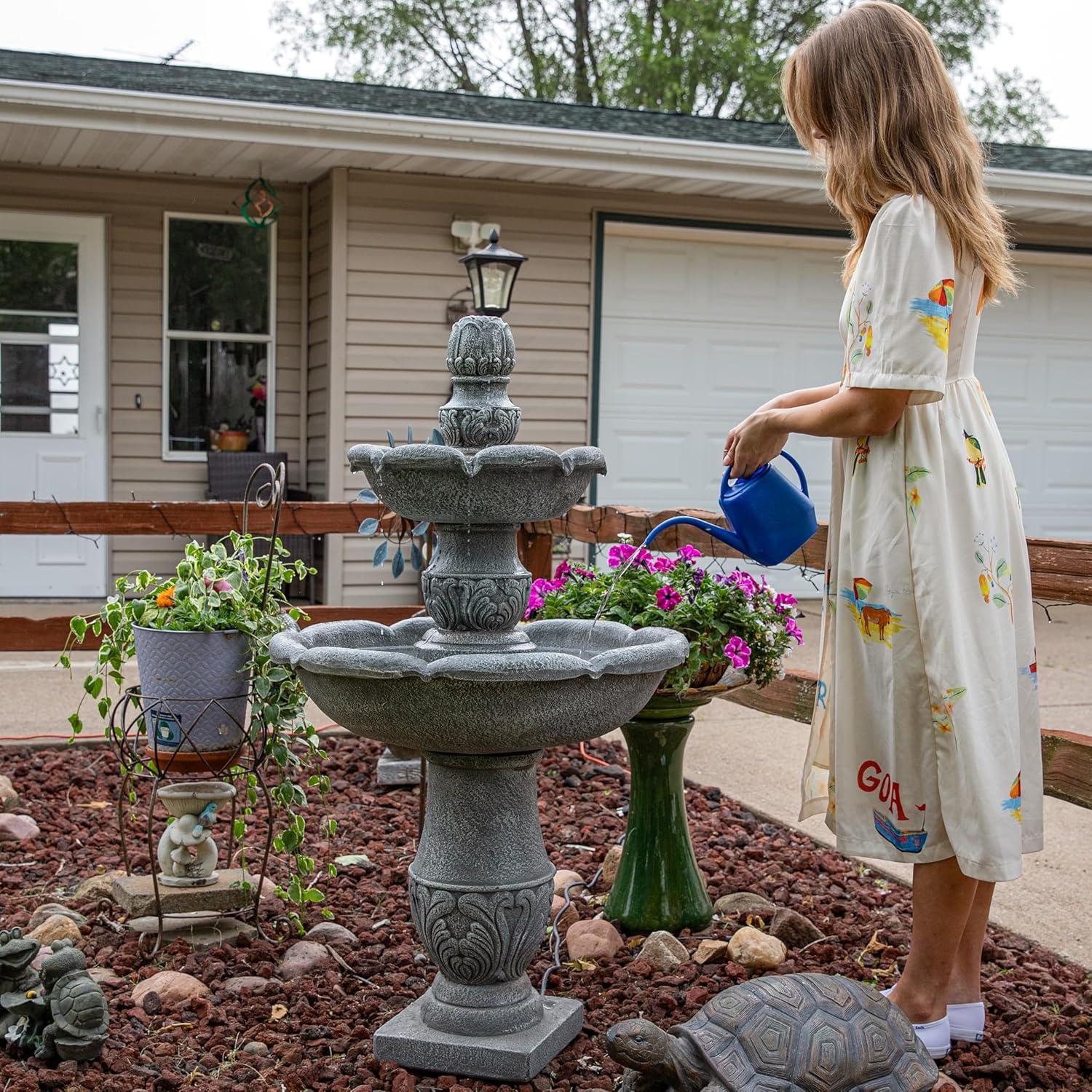 image:imageSunnydaze 50Inch 2Tier French Garden Outdoor Water Fountain Glass Fiber Reinforced Concrete Construction Dusty Gray