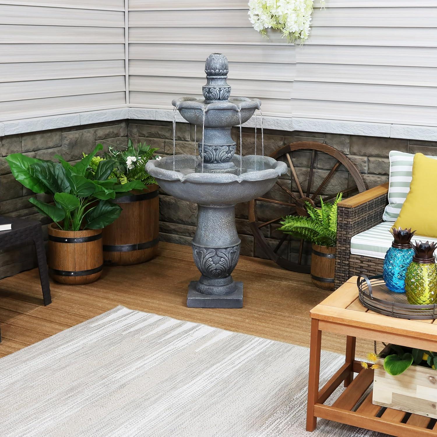 image:imageSunnydaze 50Inch 2Tier French Garden Outdoor Water Fountain Glass Fiber Reinforced Concrete Construction Dusty Gray