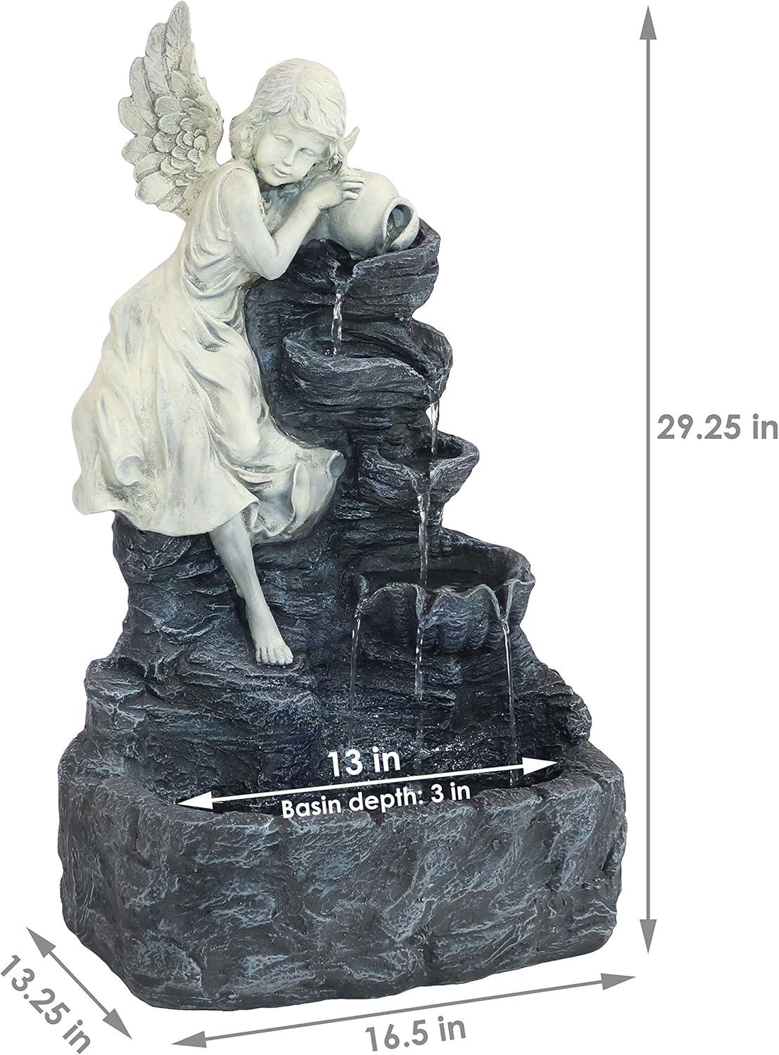 image:imageSunnydaze Angel Falls 29Inch Outdoor Solar Water Fountain Outdoor Water Feature with LED Light for Garden Patio Yard or Balcony