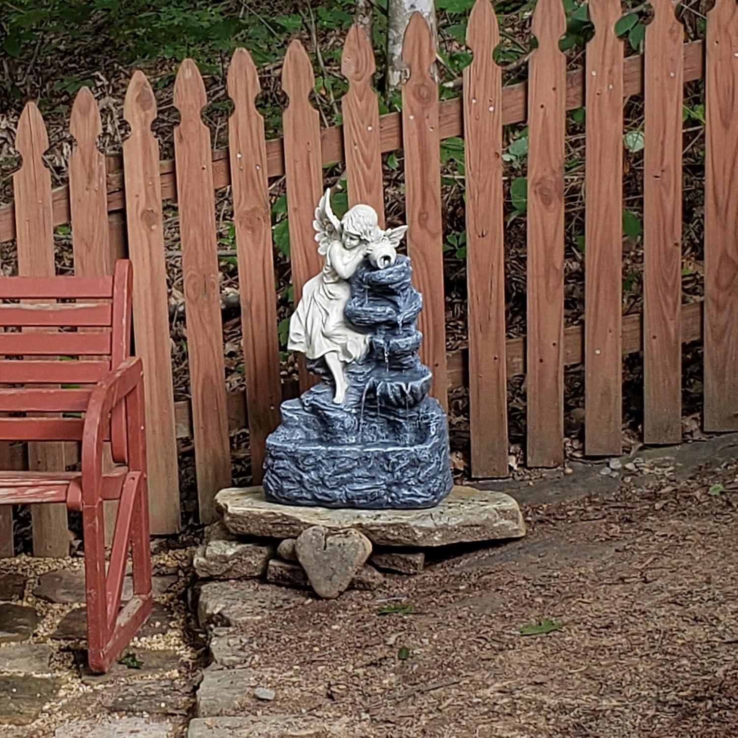 image:imageSunnydaze Angel Falls 29Inch Outdoor Solar Water Fountain Outdoor Water Feature with LED Light for Garden Patio Yard or Balcony