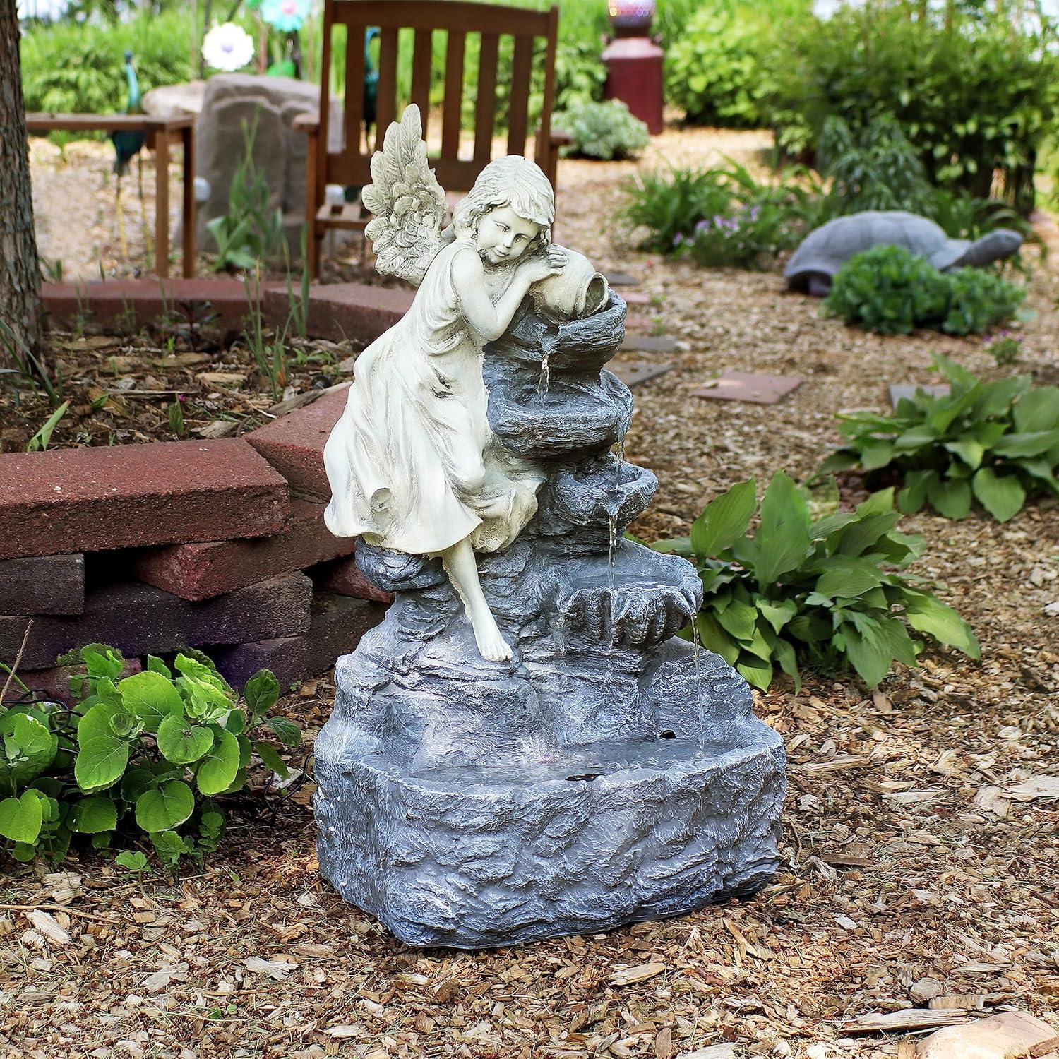 image:imageSunnydaze Angel Falls 29Inch Outdoor Solar Water Fountain Outdoor Water Feature with LED Light for Garden Patio Yard or Balcony
