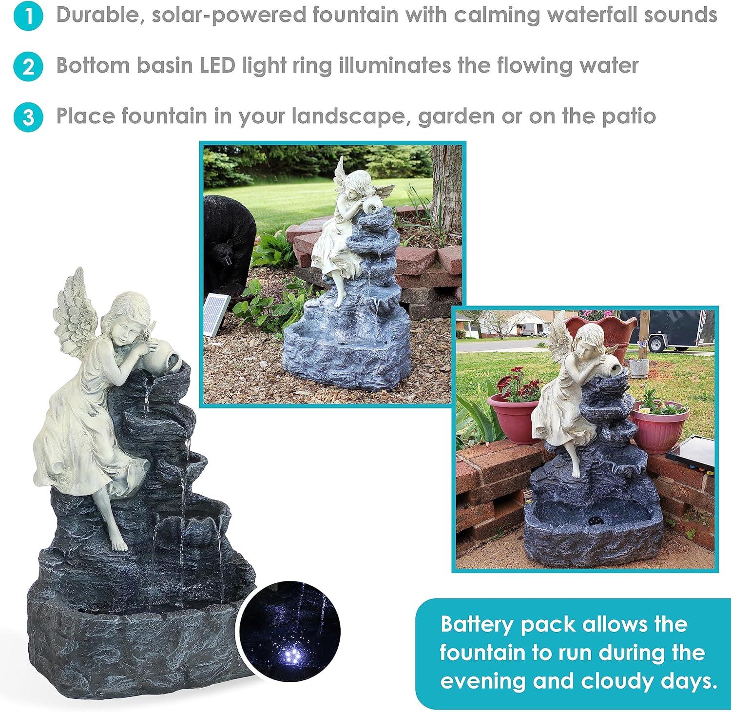 image:imageSunnydaze Angel Falls 29Inch Outdoor Solar Water Fountain Outdoor Water Feature with LED Light for Garden Patio Yard or Balcony