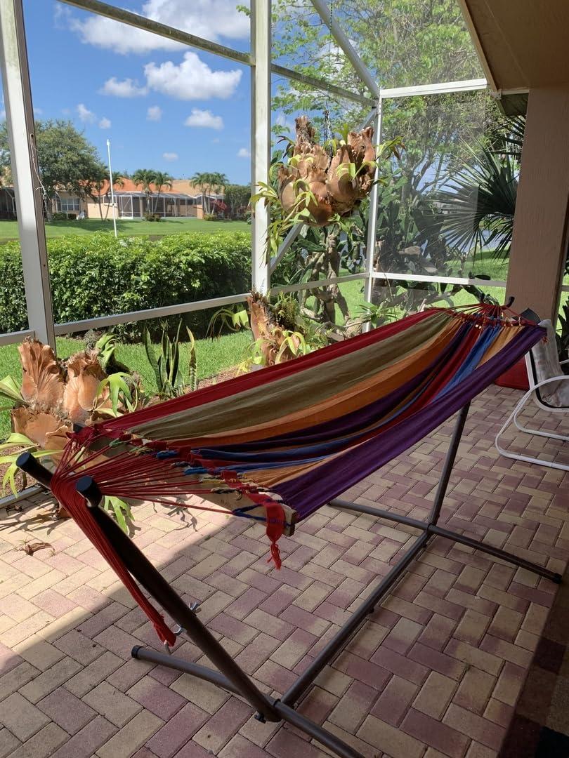 image:imageSunnydaze Brazilian Portable Steel Hammock Stand for Outside with Carrying Case 400Pound Capacity Hammock Frame Black FinishBlack