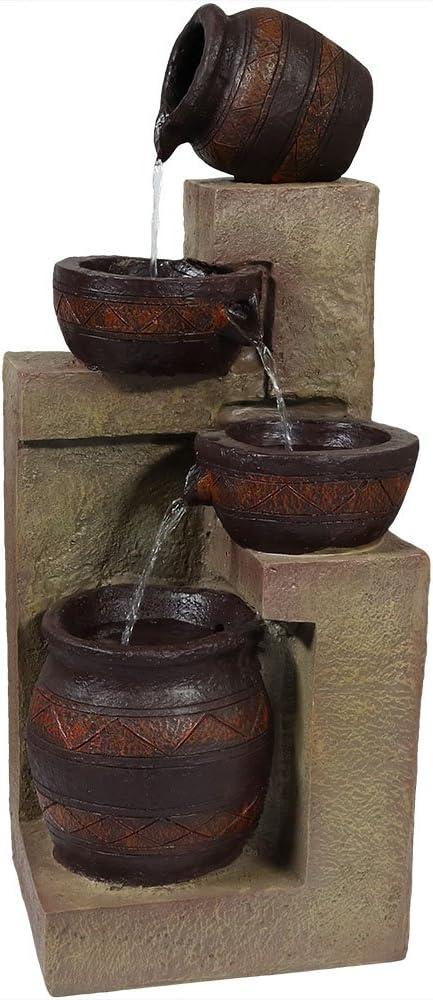 image:imageSunnydaze Cascading Terra Bowls Solar Water Fountain 30Inch Outdoor Water Feature with LED Light for Garden Patio Decks