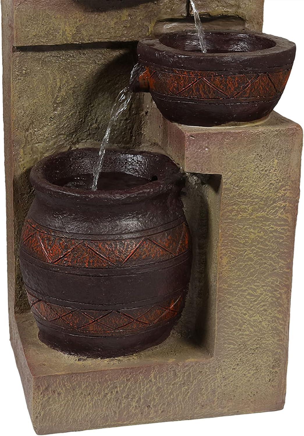 image:imageSunnydaze Cascading Terra Bowls Solar Water Fountain 30Inch Outdoor Water Feature with LED Light for Garden Patio Decks