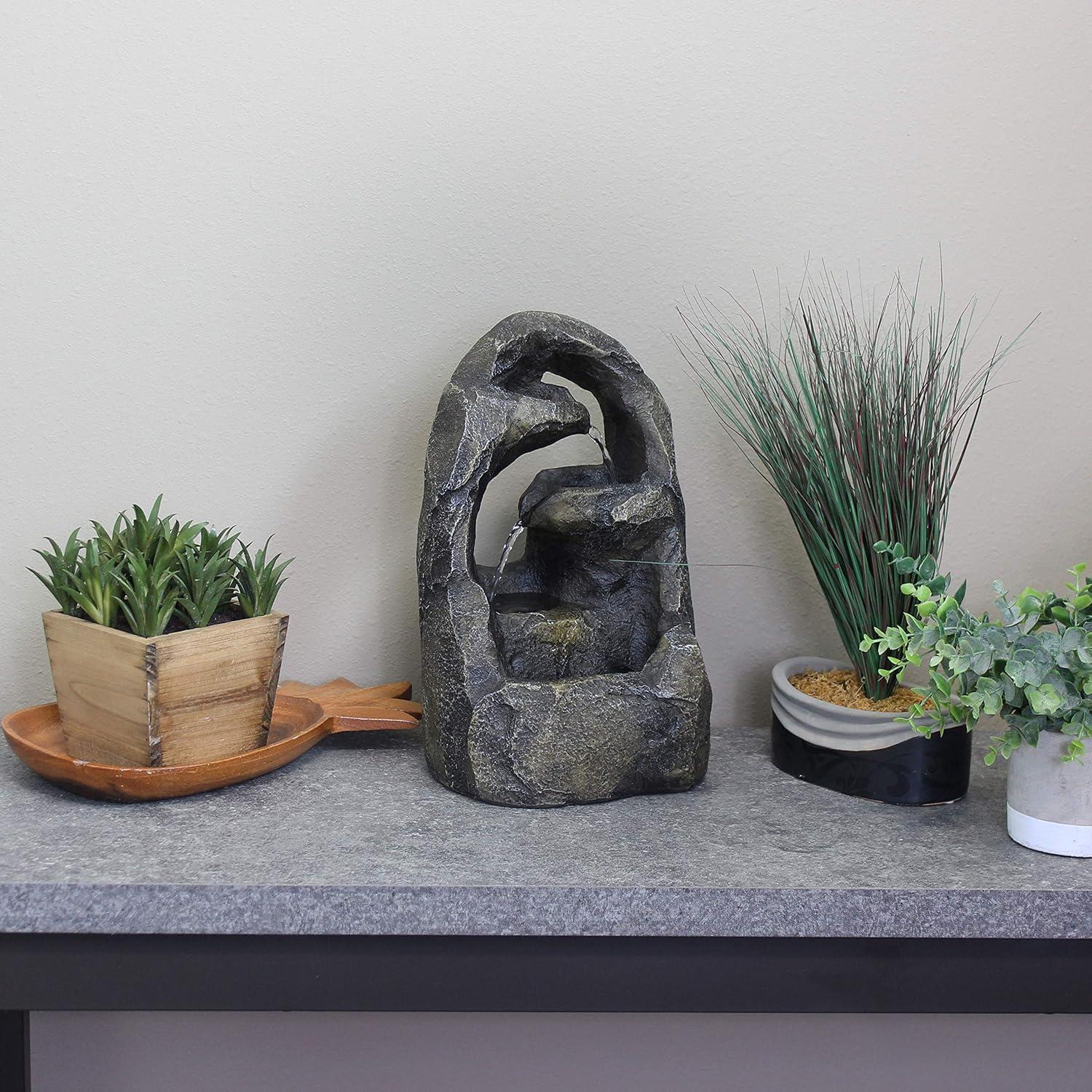 image:imageSunnydaze Cavernous Rock Tiers Tabletop Water Fountain 12 Inch Relaxing Indoor Desktop Water Fountain Office Bedroom Living Room