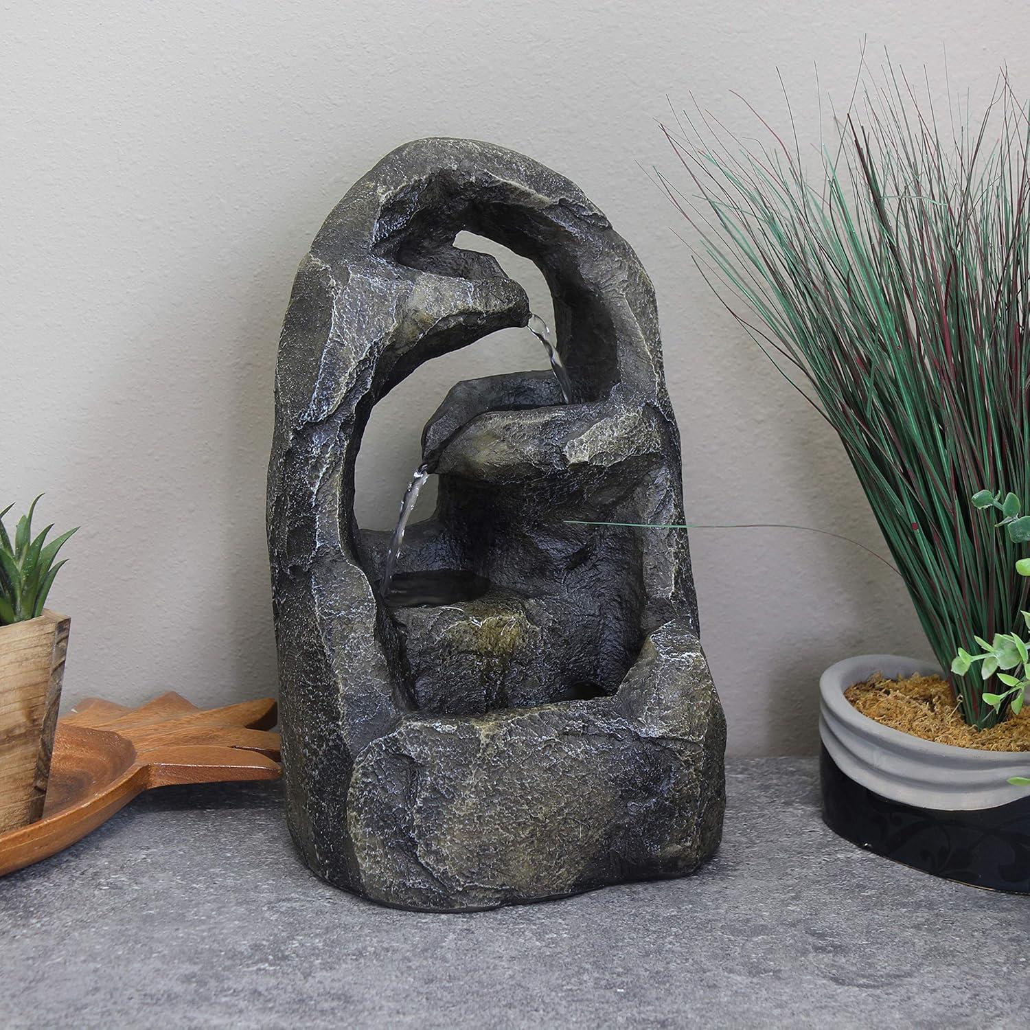 image:imageSunnydaze Cavernous Rock Tiers Tabletop Water Fountain 12 Inch Relaxing Indoor Desktop Water Fountain Office Bedroom Living Room
