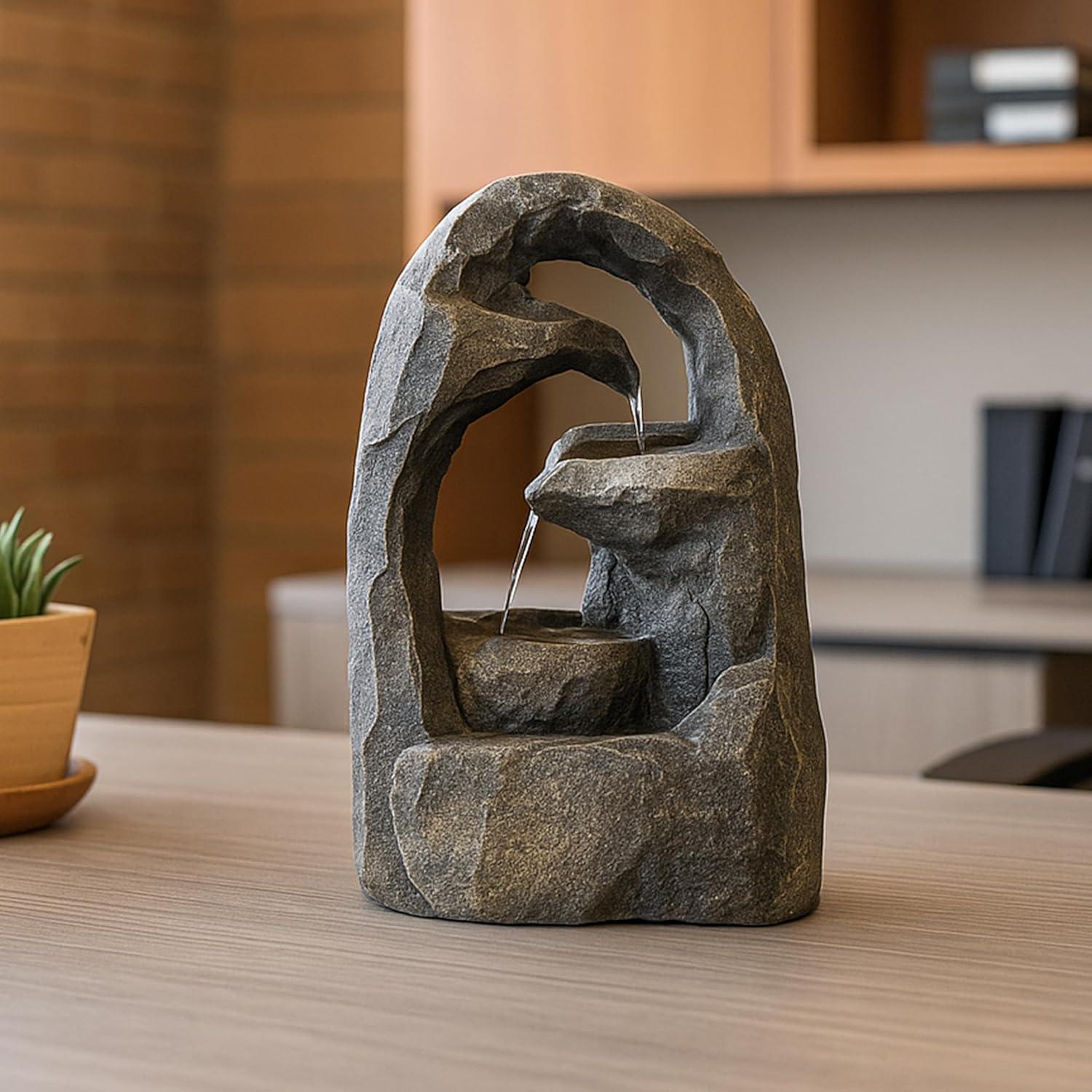 image:imageSunnydaze Cavernous Rock Tiers Tabletop Water Fountain 12 Inch Relaxing Indoor Desktop Water Fountain Office Bedroom Living Room