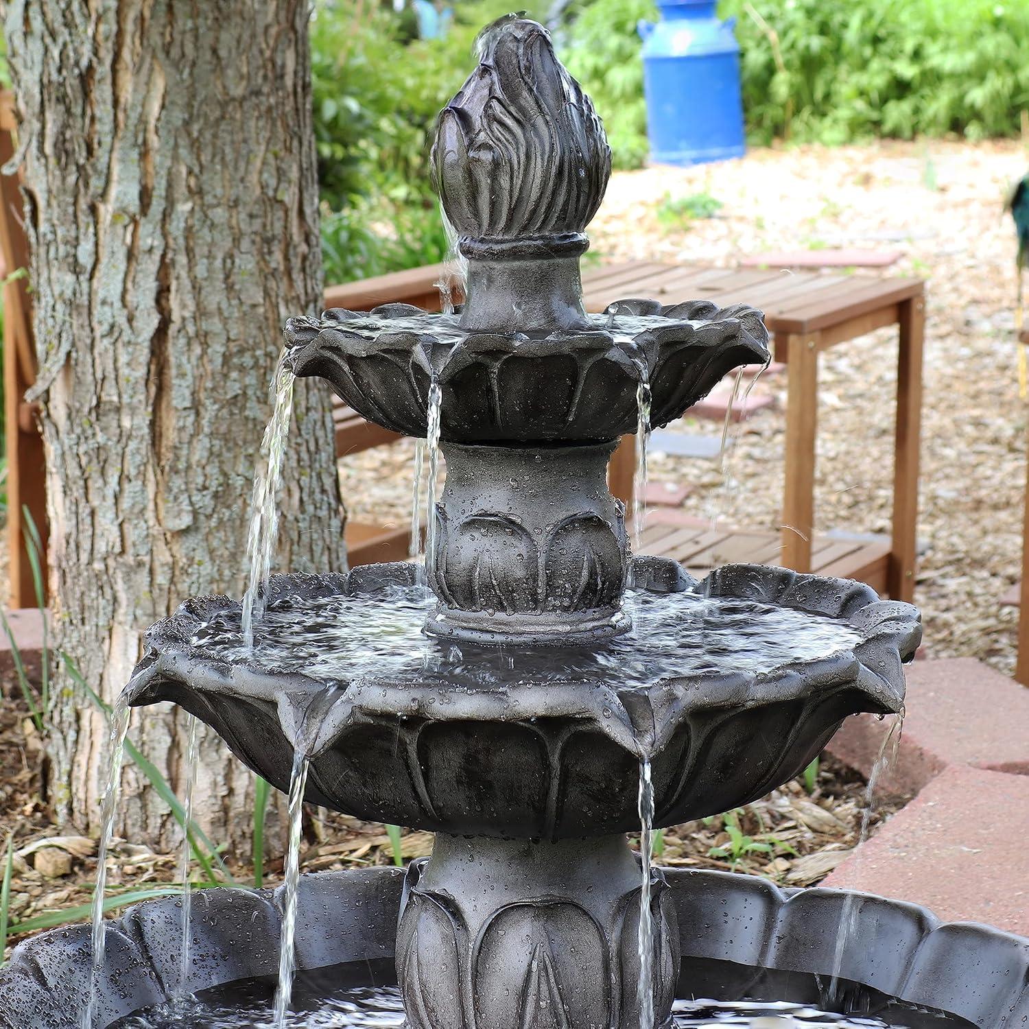 image:imageSunnydaze Classic Tulip 46 Tiered Outdoor Water Fountain 3Tiered Outdoor Fountain for Garden Patio or Backyard Dark BrownDark Brown