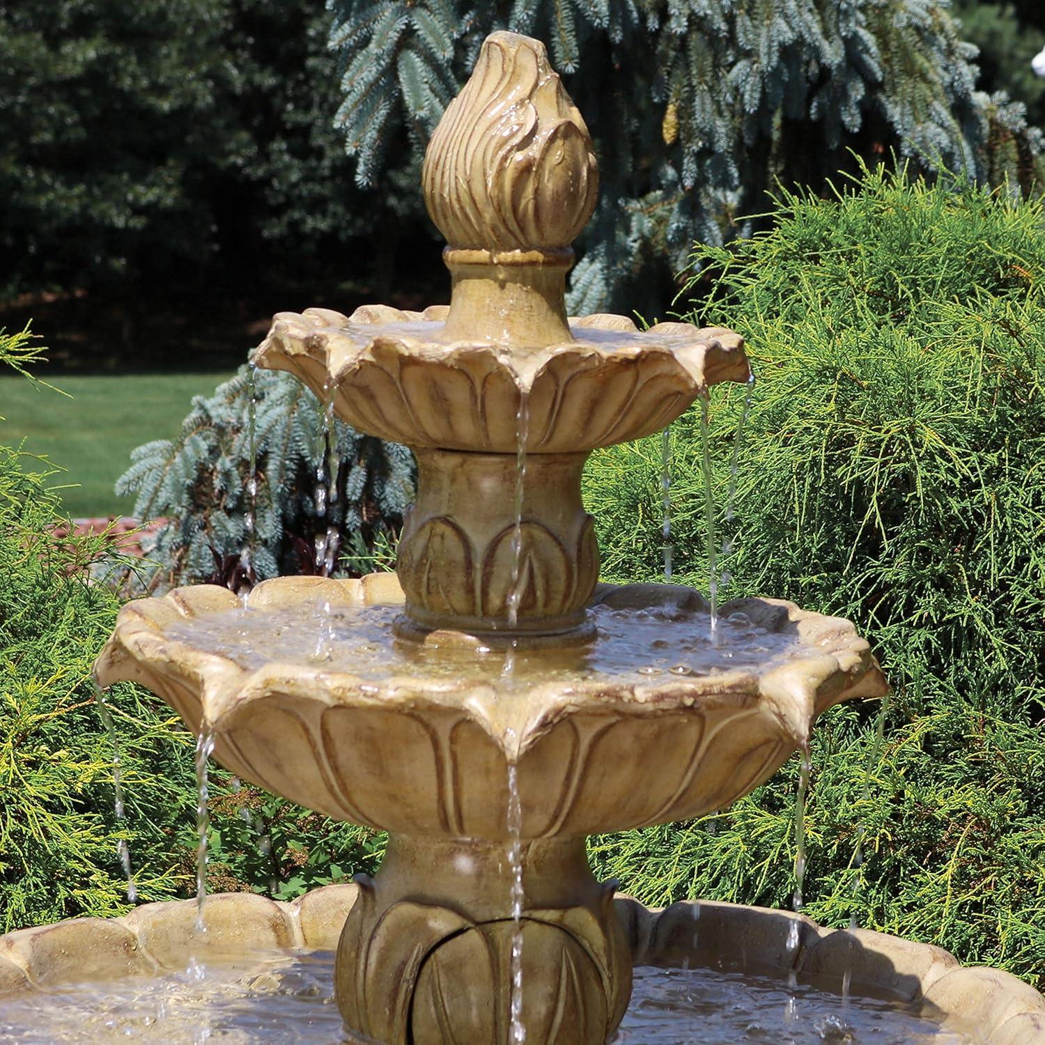 image:imageSunnydaze Classic Tulip 46 Tiered Outdoor Water Fountain 3Tiered Outdoor Fountain for Garden Patio or Backyard Dark BrownGarden Stone